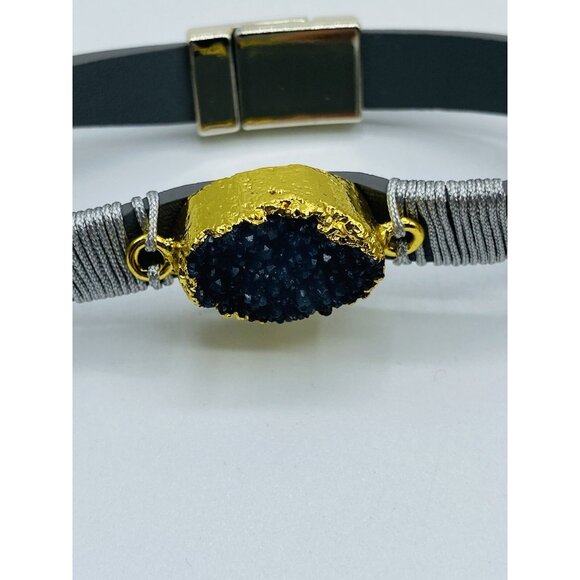 Blue Faux Leather Druzy Bracelet New - Picture 2 of 4